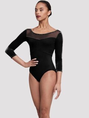 New 3/4 Sleeve Mesh & Velvet Bloch Leotard